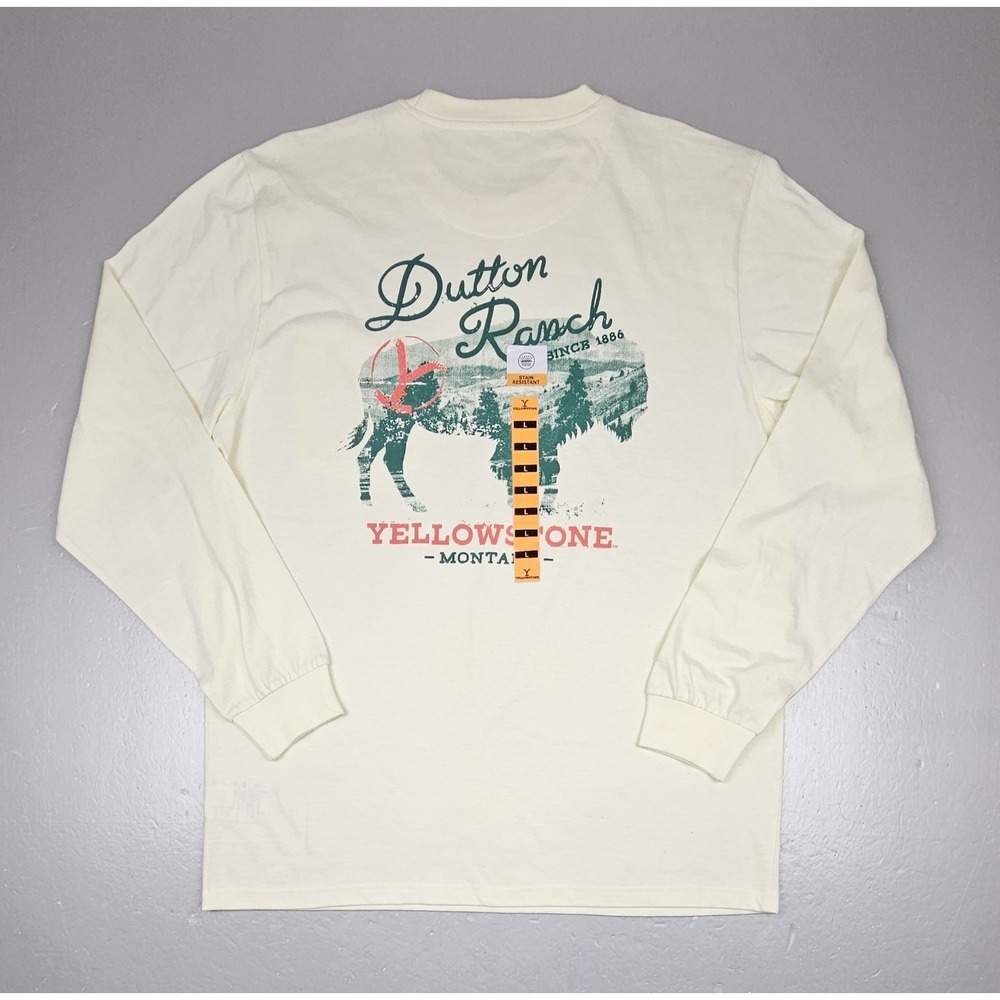 Yellowstone Dutton Ranch T-Shirt‎ Mens Large. Cream Long Sleeve. TV Show. NWT